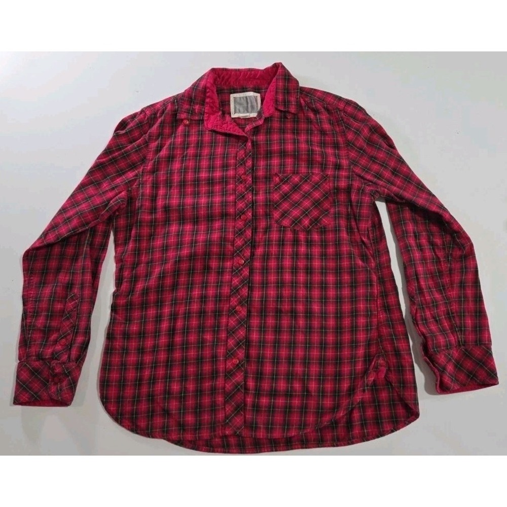 Victoria's Secret Shirt Women M green/black Plaid Flannel metal eyelet Button Up